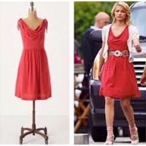 Maeve Anthropologie Women's size 6 Terracotta Tied Down Dress Cowl Neck